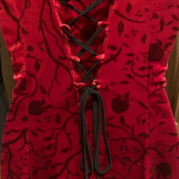 🍎“Once Upon a Time” Regina Red Velvet Apple & Vine Design Dress Hot Topic - Picture 6 of 12